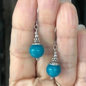 Beautiful Teal Agate Sterling Silver Lever Back Drop Earrings NWT